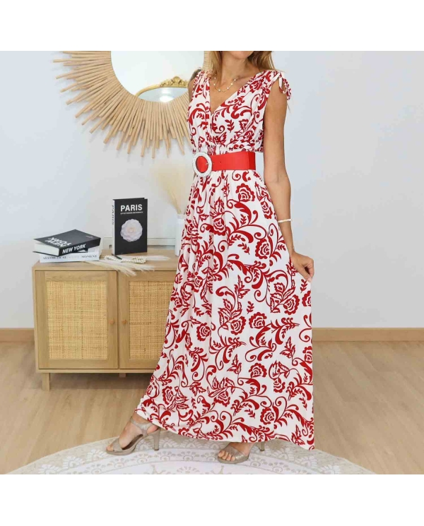 robe longue rouge blanc femme portée