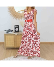 robe longue rouge blanc femme portée