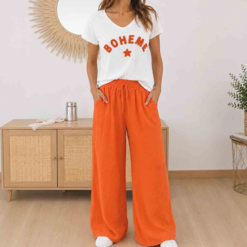 look pantalon orange été