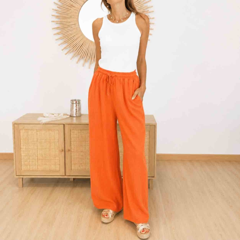 pantalon orange femme porté