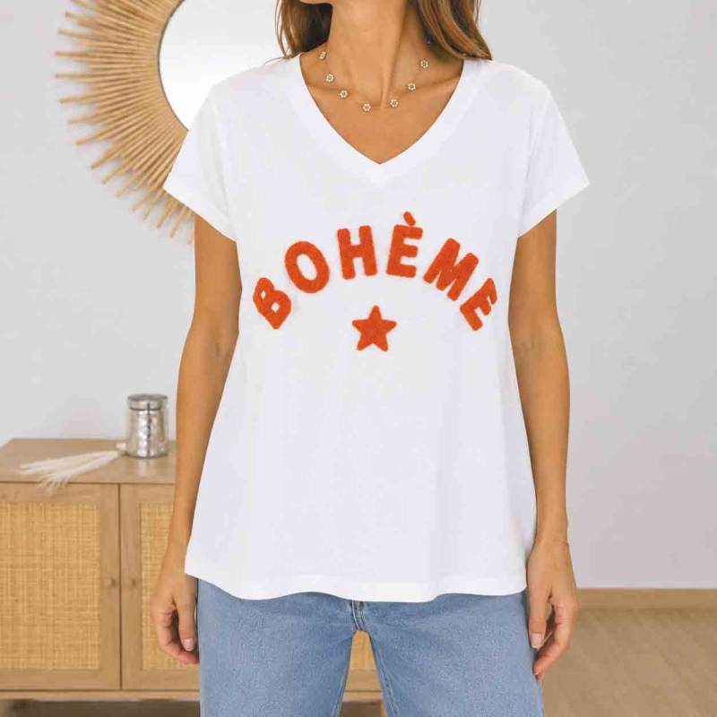 t shirt bohème orange femme porté