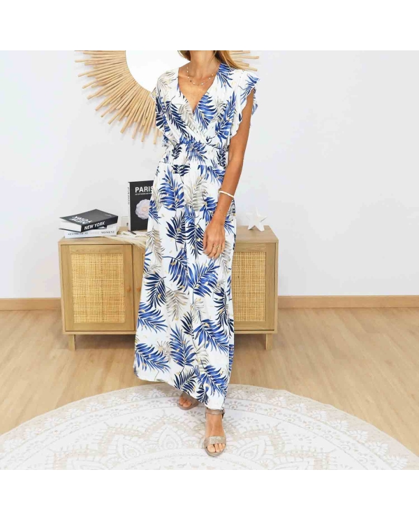 robe longue bleue portée été