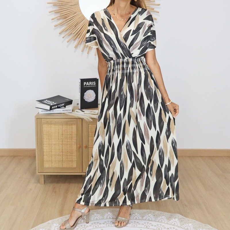robe magique alma noir beige portée face