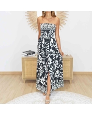 robe longue bustier noir blanc portée face