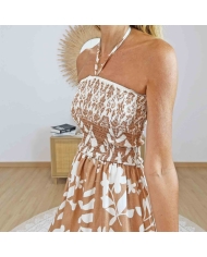 robe longue fluide avec fente moka