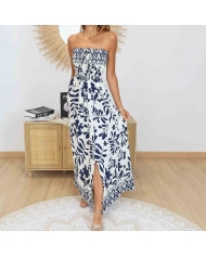 robe bustier smocké détail marine blanc