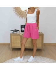 Short femme fuchsia taille élastiquée
