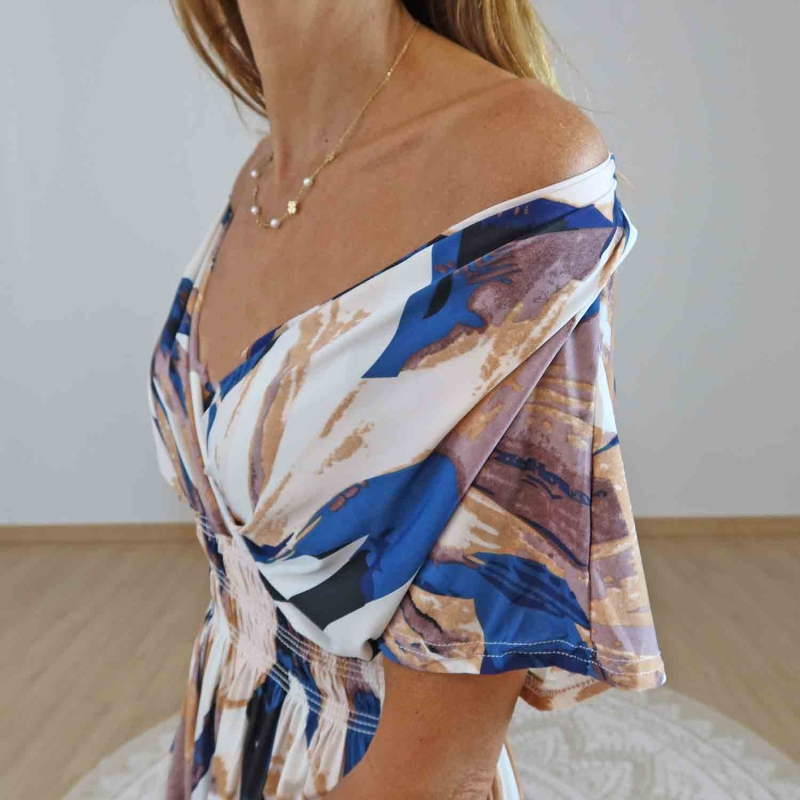 Robe magique Elina bleu et beige