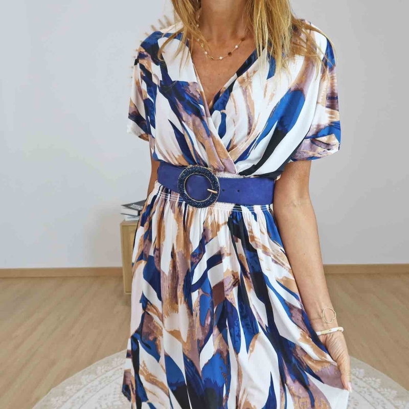 Robe magique Elina bleu et beige