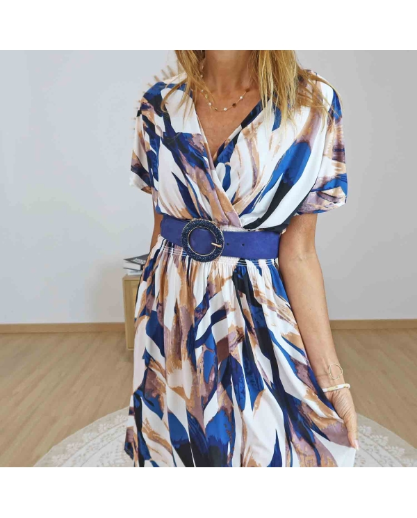 Robe magique Elina bleu et beige