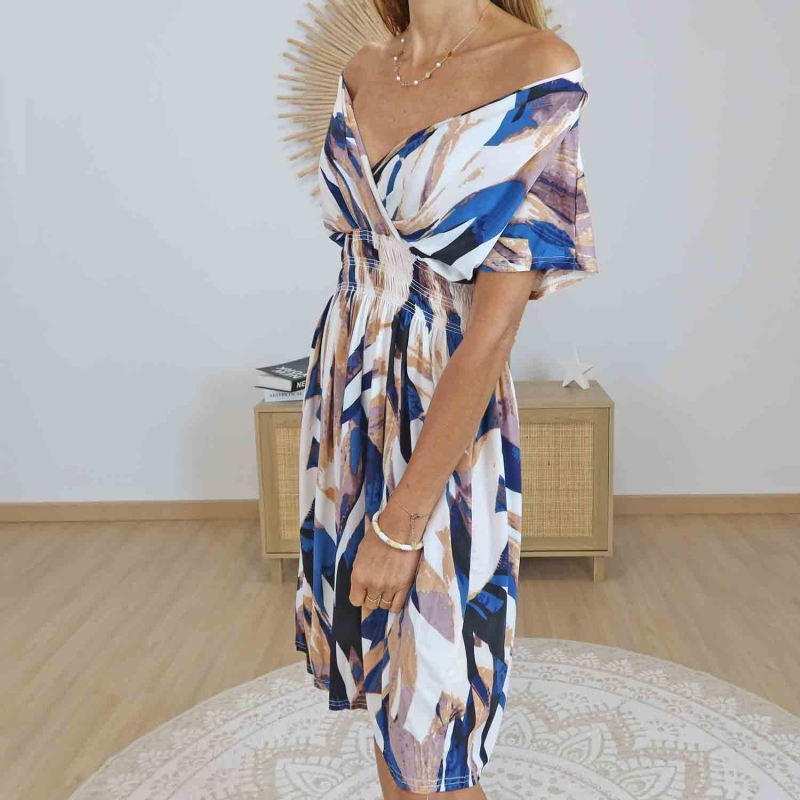 Robe magique Elina bleu et beige