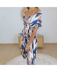 Robe magique Elina bleu et beige