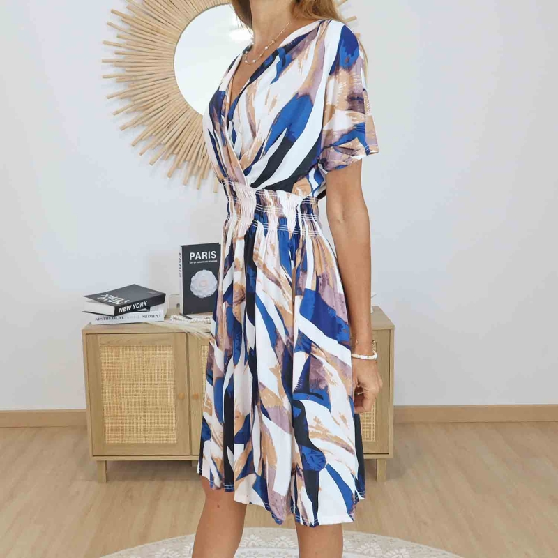 Robe magique Elina bleu et beige