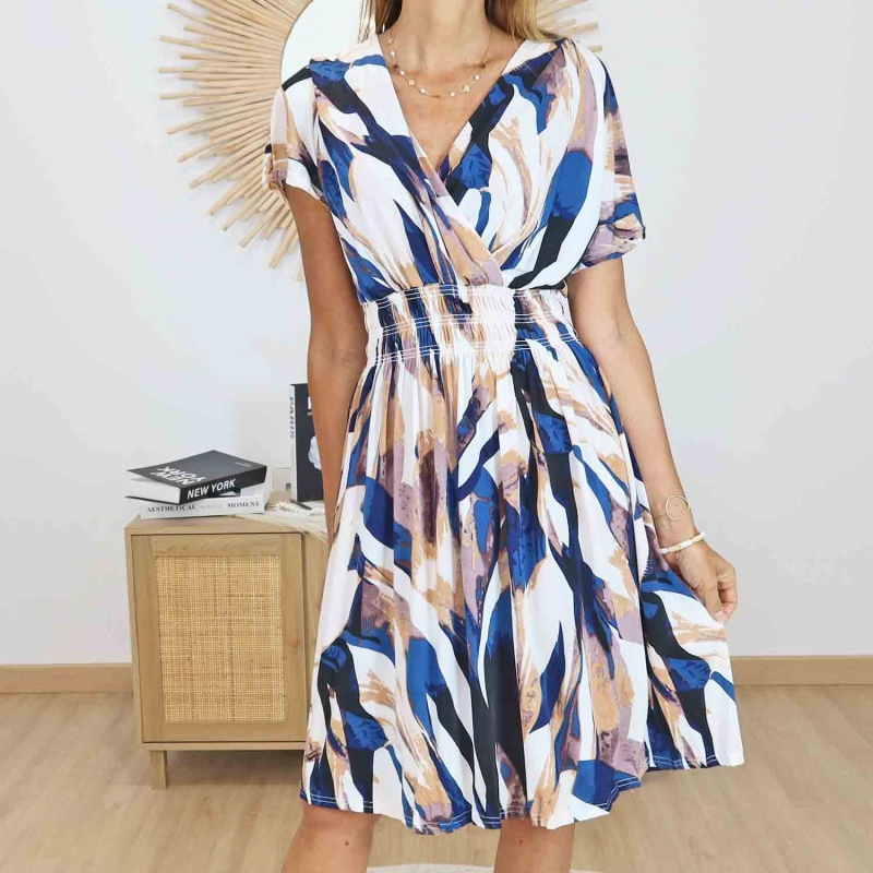 Robe magique Elina bleu et beige