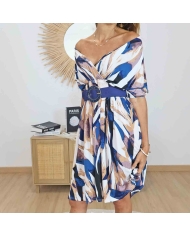 Robe magique Elina bleu et beige