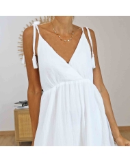 Robe femme blanche bretelles à nouer