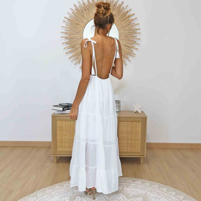 Robe blanche dos nu femme été