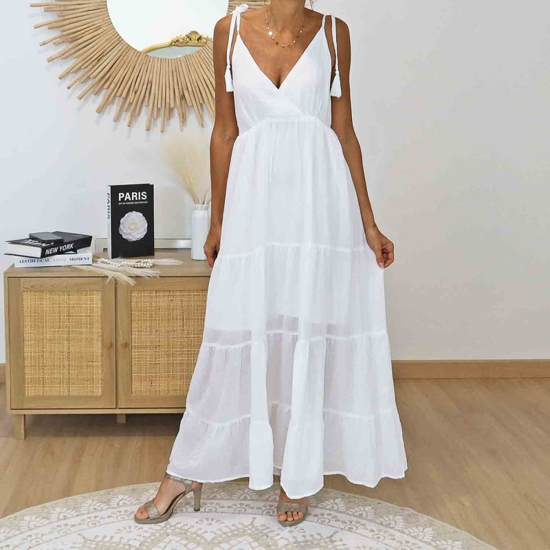 Robe longue bohème chic blanche femme