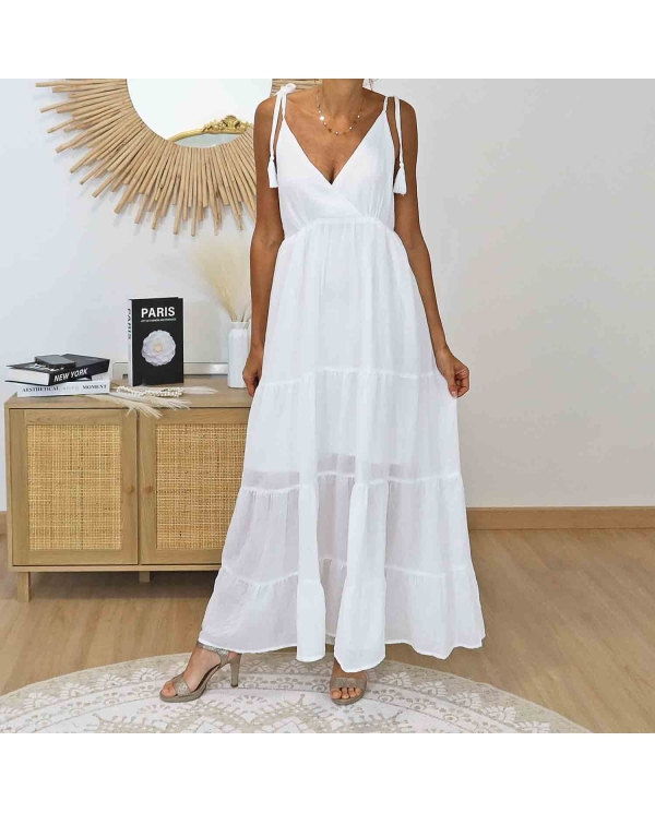 Robe longue bohème chic blanche femme