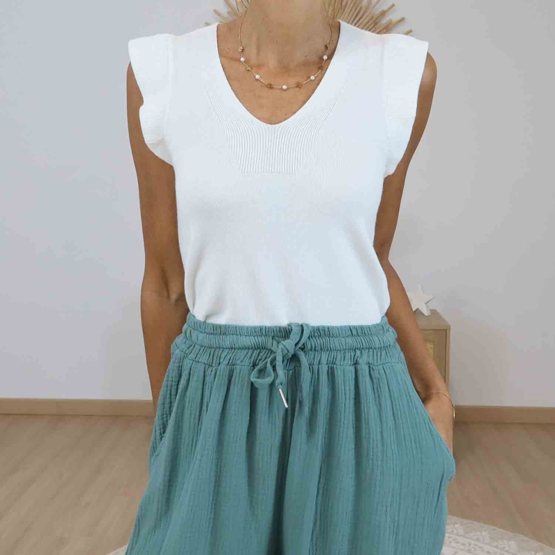 Pantalon femme taille élastiquée céladon