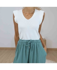 Pantalon femme taille élastiquée céladon