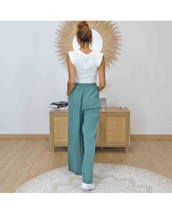 Pantalon fluide femme vert céladon