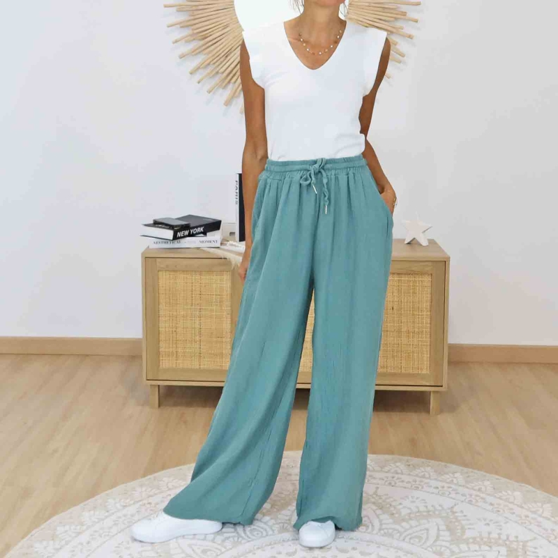 Pantalon casual chic femme gaze de coton