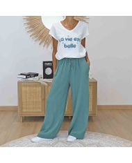 T-shirt femme inscription relief amande