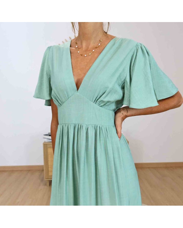 Robe longue fluide amande décolleté V