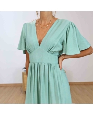 Robe longue fluide amande décolleté V