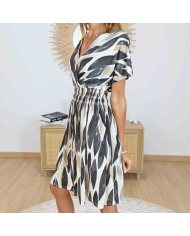 Robe magique courte imprimé noir beige ALYSSA