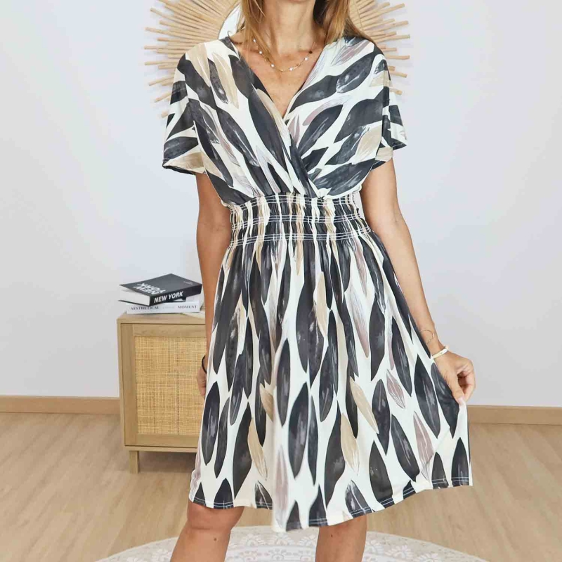 Robe femme fluide extensible noir beige