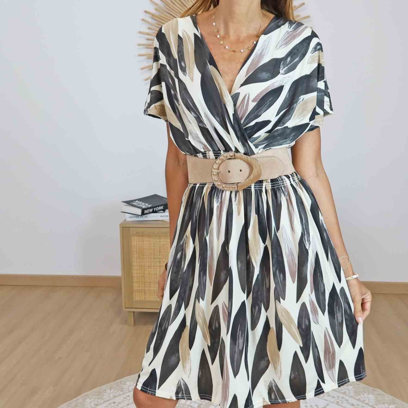 Robe chic décontractée noir beige écru