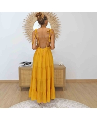 Robe longue bohème moutarde safran ALIZÉ