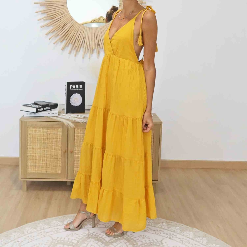 Robe bohème femme bretelles à nouer