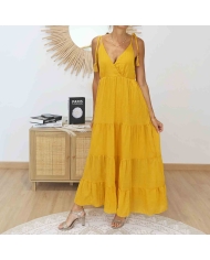 Robe longue coloris safran femme