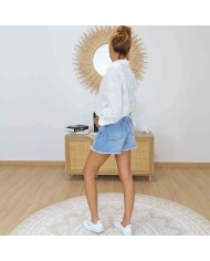Chemise femme coton broderies ton sur ton