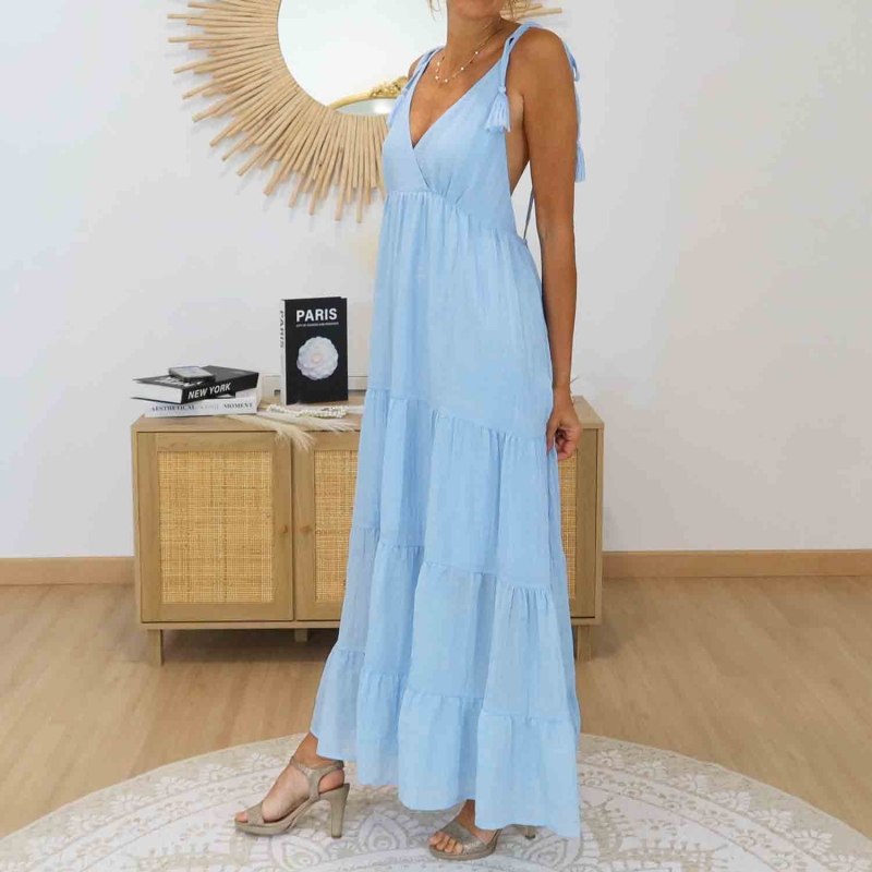 Robe longue bohème bleu ciel ALIZÉE