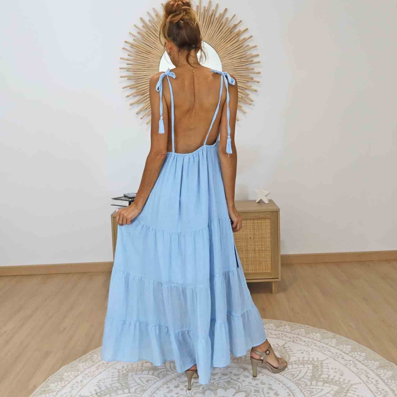 Robe femme bleu ciel dos nu