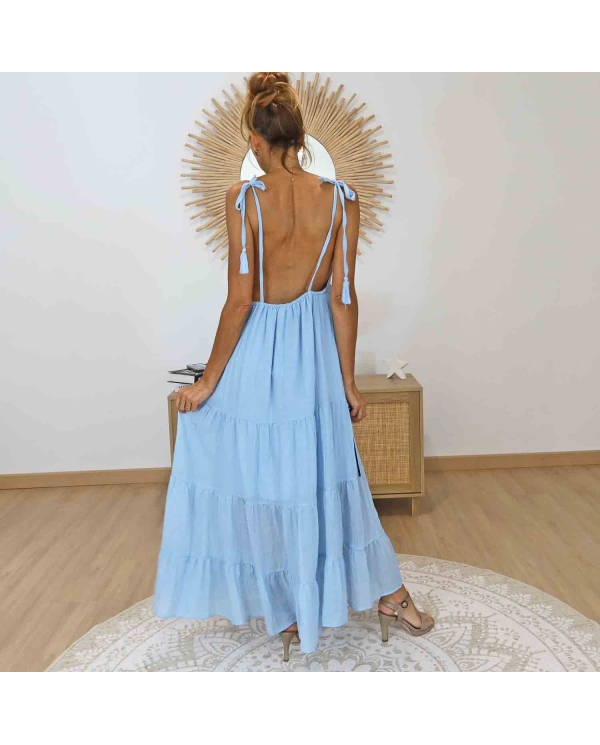 Robe femme bleu ciel dos nu