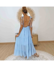 Robe femme bleu ciel dos nu