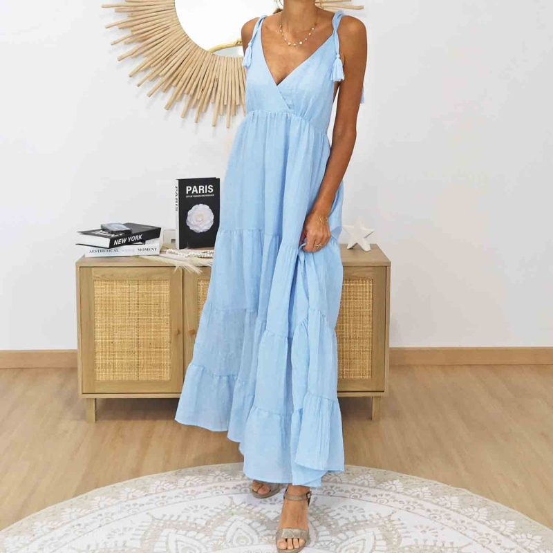 Robe longue avec bretelles à nouer