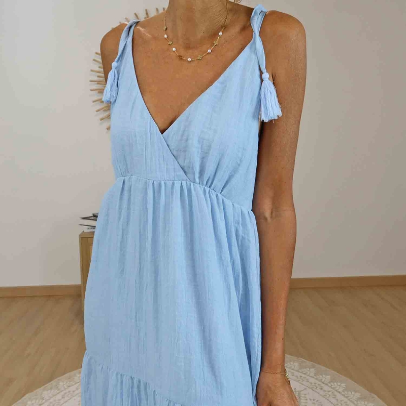 Robe bohème chic bleu ciel