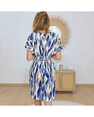 Dos de la robe courte magique bleue – Taille élastiquée et tissu fluide