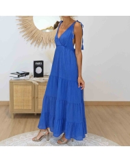 Robe bohème longue bleue portée de face – Style boho chic