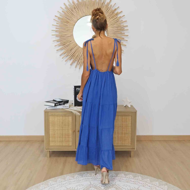 Robe longue femme bohème bleue Mademoiselle Caprice – 130 cm