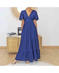 Robe longue marine Lison en mouvement – Style fluide et chic