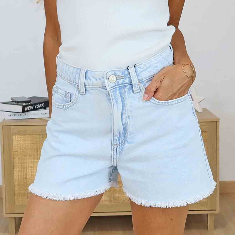 Short jean clair Tiffosi taille haute – Détail poches avant