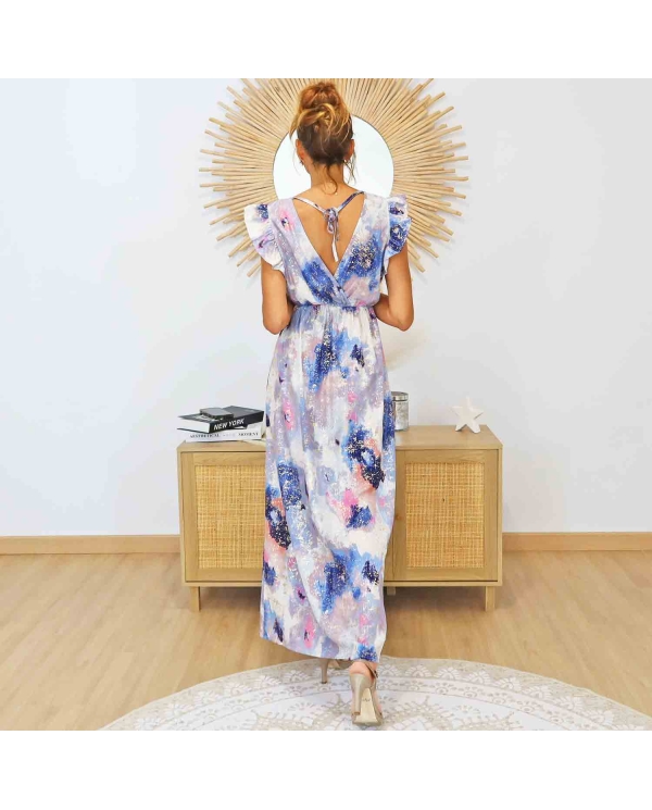 Robe longue wrap scintillante multicolore – Manches volants