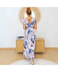 Robe longue wrap scintillante multicolore – Manches volants